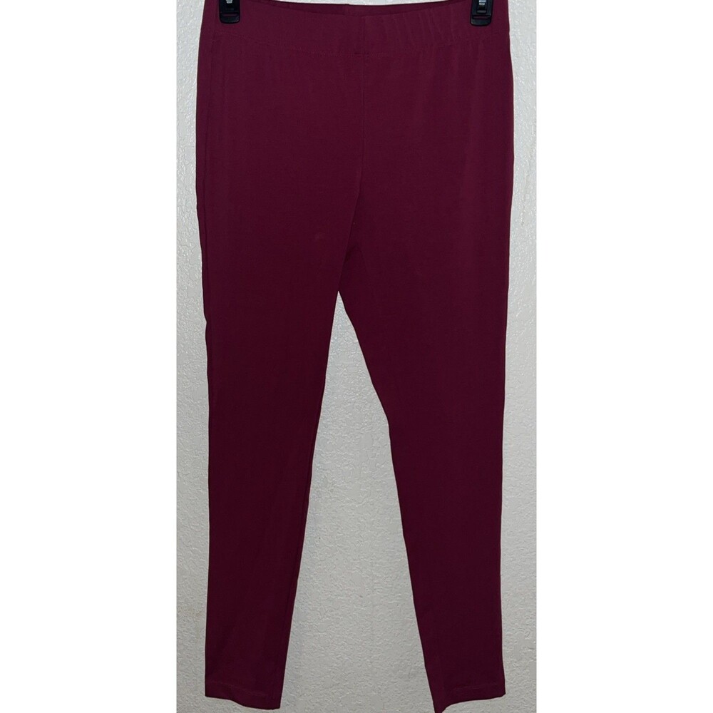 Slimming Options Stretch Pants Leggings Women Sz L Maroon Elastic Waist
